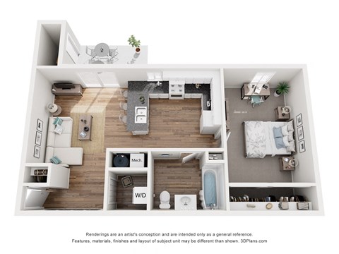 Floor plan for 1 bed, 1 bath, 780 sqft